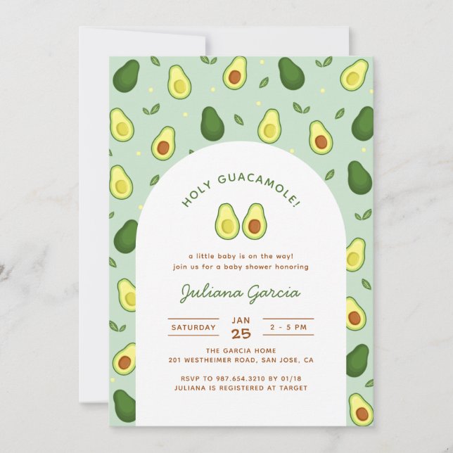 Invitación Santo Guacamole Aguacate Green Baby Shower (Anverso)
