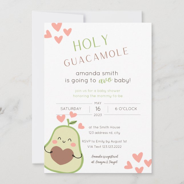 Invitación Santo Guacamole Baby Shower Happy Aguacate (Anverso)
