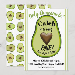 Invitación Santo Guacamole Corazón Aguacate Fiesta de Cumplea