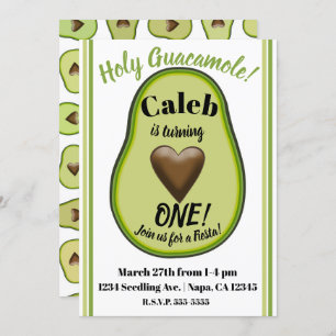 Invitación Santo Guacamole Corazón aguacate Primer Fiesta de