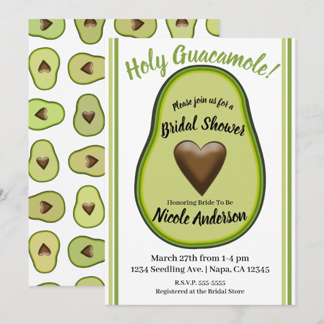 Invitación Santo Guacamole Corazón de Aguacate Despedida de S (Anverso / Reverso)