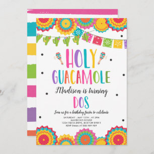 Invitación Santo Guacamole Dos Segundo Cumpleaños Cactus Fies
