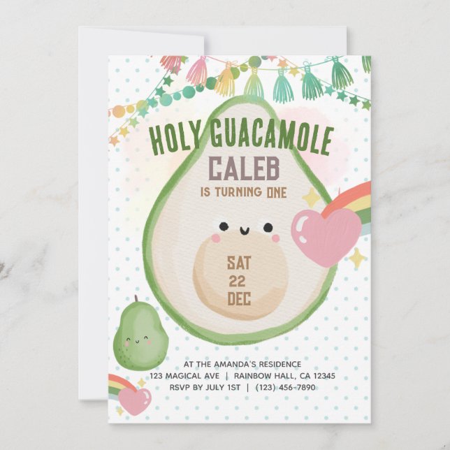 Invitación Santo Guacamole Fiesta Aguacate Primer Fiesta de c (Anverso)