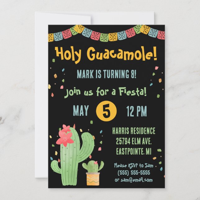 Invitación ¡Santo Guacamole! Fiesta Mexicana Fiesta Cumpleaño (Anverso)