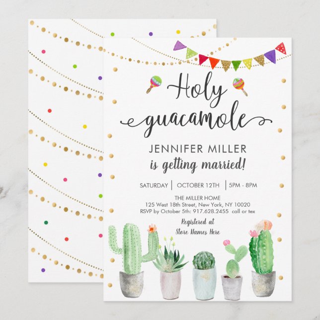 Invitación Santo Guacamole Fiesta Parejas Ducha de Novias (Anverso / Reverso)