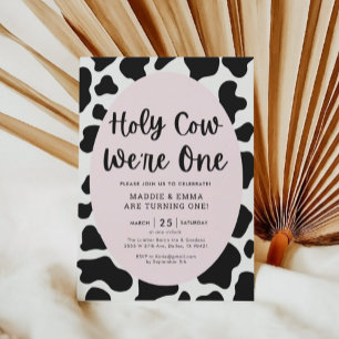 Invitación Santo Vaca Somos un gemelo Chica Primer Fiesta de 