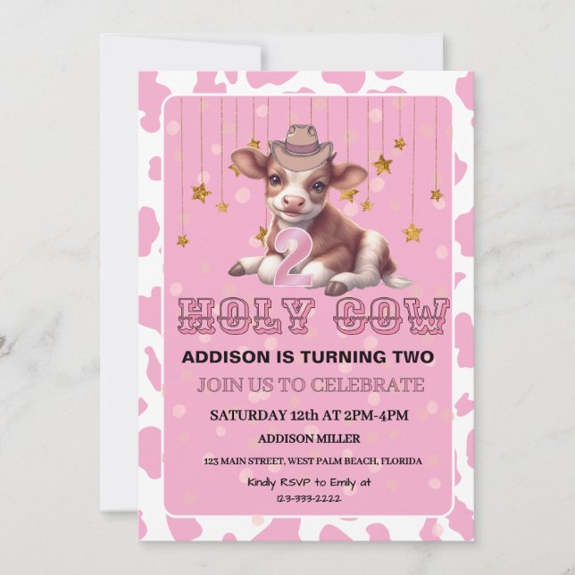 Invitación Santo Vaca Soy la fiesta de cumpleaños de dos coqu (Anverso)