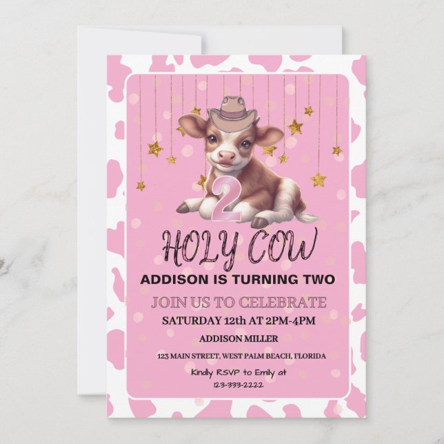 Invitación Santo Vaca Soy la fiesta de cumpleaños de dos coqu (Anverso)