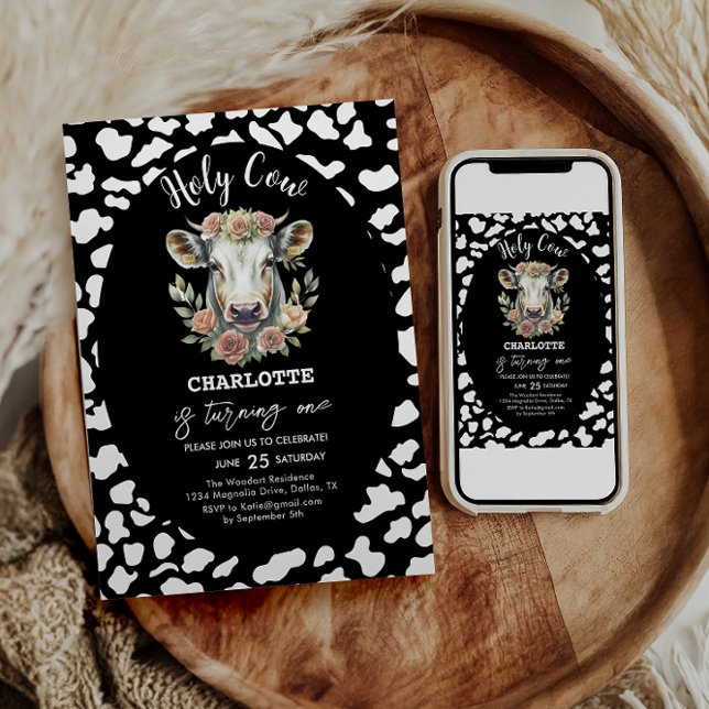 Invitación Santo Vaca Soy un Chica de Vaca Primer Cumpleaños (Subido por el creador)