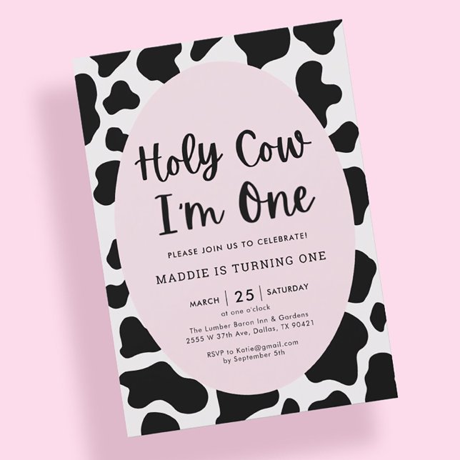 Invitación Santo Vaca Soy un Chica Rosa Primer Cumpleaños (Subido por el creador)
