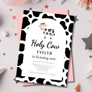 Invitación Santo Vaca, soy un Chica rosado, primer cumpleaños