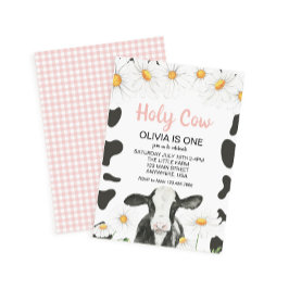 Invitación Santo Vaca Soy un Pink Gingham Daisy Birthday