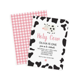 Invitación Santo Vaca Soy un Pink Gingham Daisy Birthday