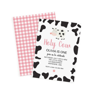 Invitación Santo Vaca Soy un Pink Gingham Daisy Birthday