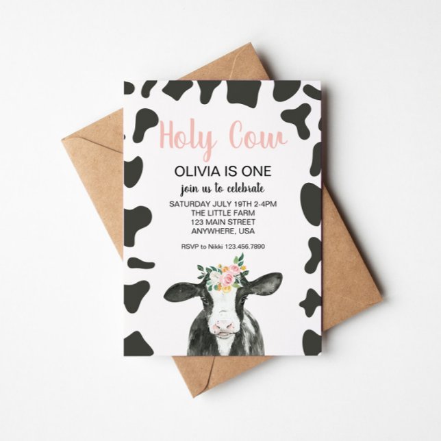 Invitación Santo Vaca Soy un Pink Gingham floral Cumpleaños (Subido por el creador)