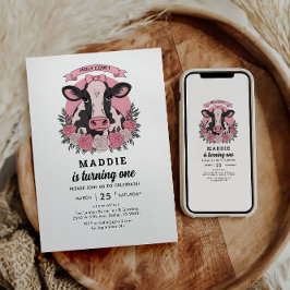 Invitación Santo Vaca Soy una Vaquera Fiesta de primer cumple