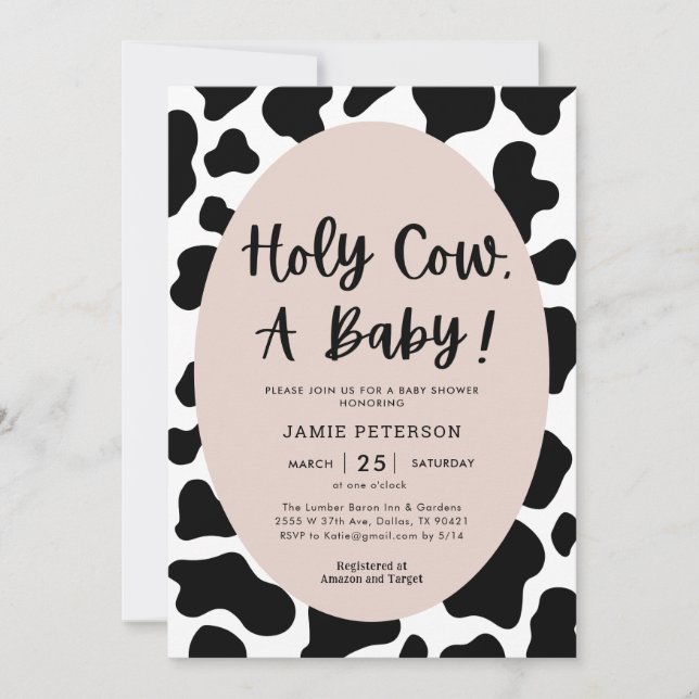 Invitación Santo Vaca, un Baby Shower de vaca bebé (Anverso)