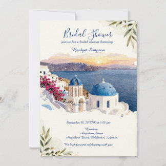 Invitación Santorini Blue Destination despedida de soltera