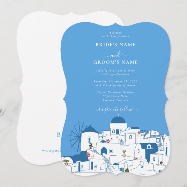 Invitación Santorini Destination Greek Island Boda (Anverso / Reverso)