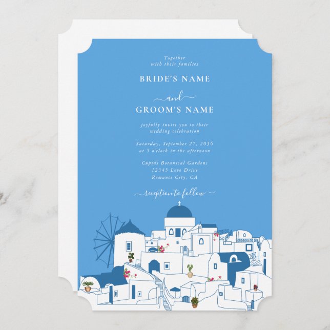 Invitación Santorini Destination Greek Island Boda (Anverso / Reverso)