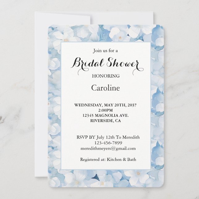 Invitación Santorini Flores Blancas y Azules Despedida de Sol (Anverso)
