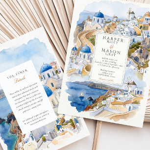Invitación Santorini Grecia Acuarela Caldera Destino 