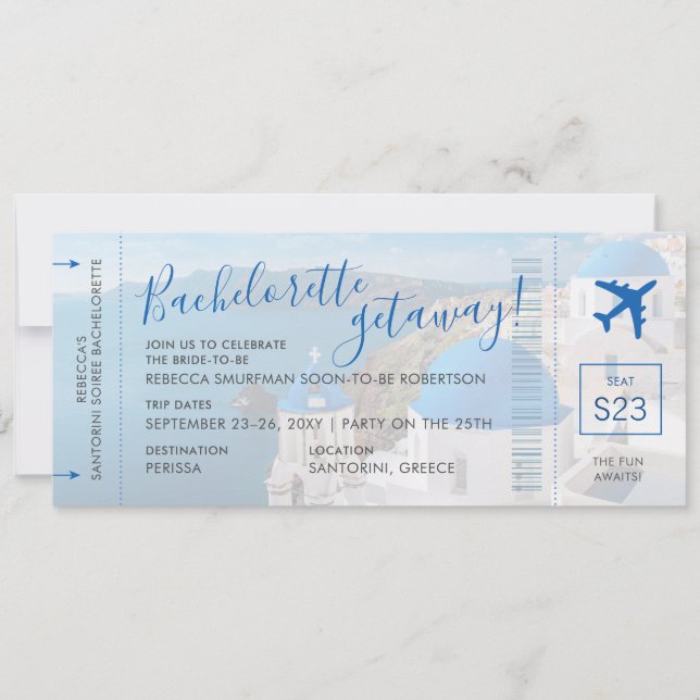 Invitación Santorini Grecia Bachelorette Party Weekend (Anverso)