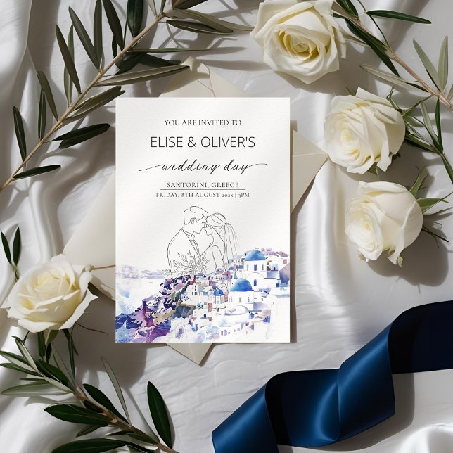 Invitación Santorini Grecia Boda destino verano (Subido por el creador)