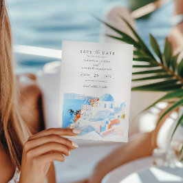 Invitación Santorini Grecia Foto Guardar fecha