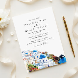 Invitación Santorini Greece Watercolor Destination Wedding