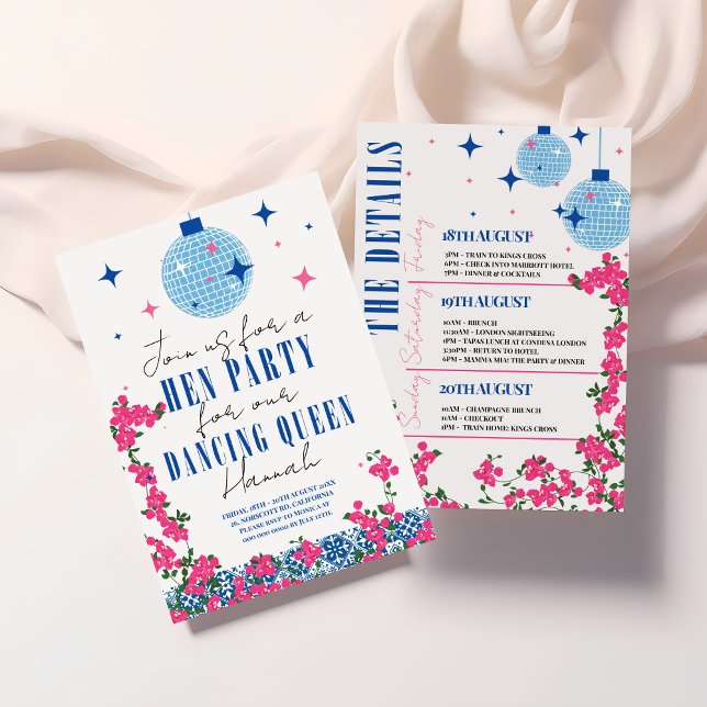 Invitación Santorini Musical Bougainvillea Hen Fiesta (Subido por el creador)