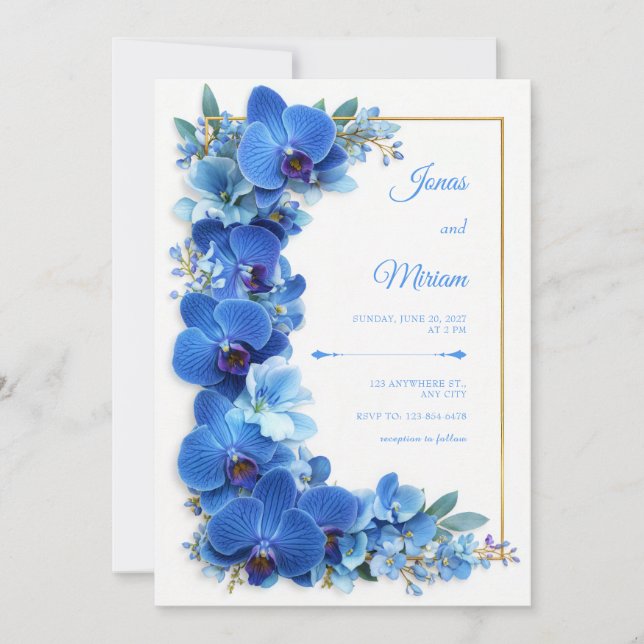 Invitación Sapphire Azure Gilded Orchid Botanical Wedding (Anverso)