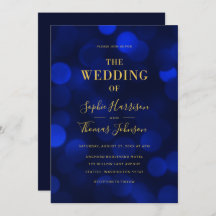 Sapphire Blue Bokeh ilumina a Boda de oro falso