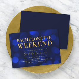 Invitación Sapphire Blue Bokeh Ilumina Bachelorette Weekend