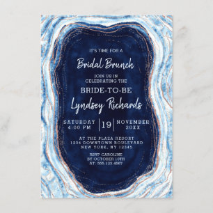 Invitación Sapphire Blue Rosa Gold Geode Bridal Brunch Shower