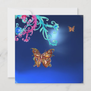 Invitación SAPPHIRE BUTTERFLY, azul, rosa claro, rojo púrpura