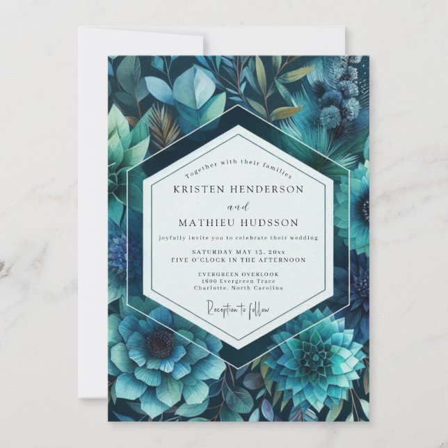 Invitación Sapphire Lush Flora Wedding (Anverso)