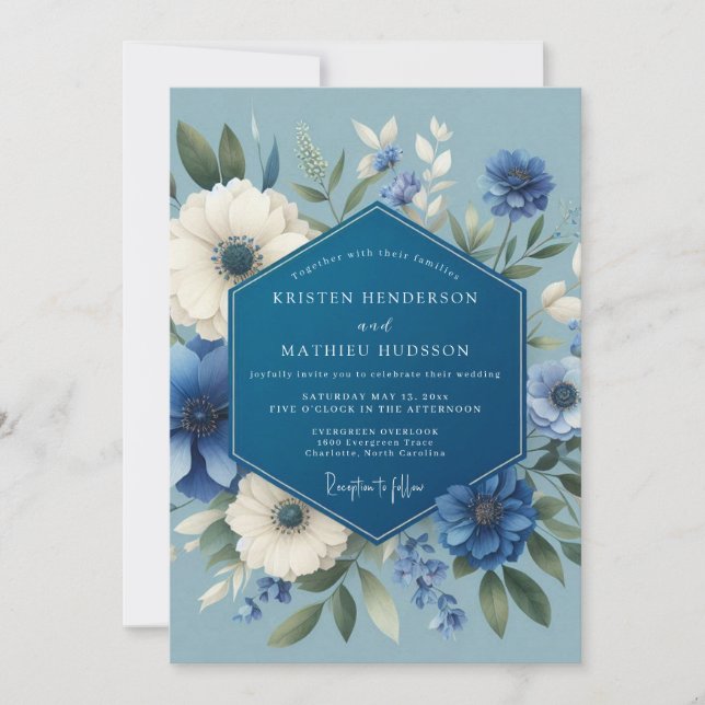 Invitación Sapphire Poetic Bloom Wedding (Anverso)