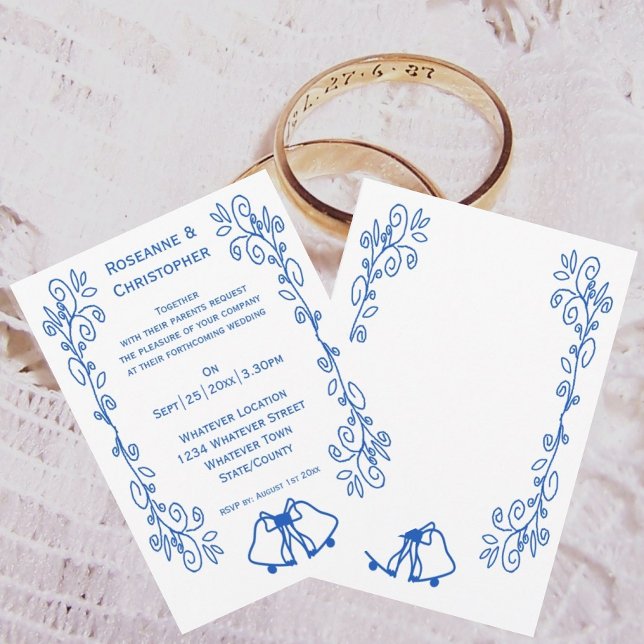 Invitación Sapphire Wedding Invitation Bells Scrollwork (Sapphire wedding invitation bells and scrollwork design)