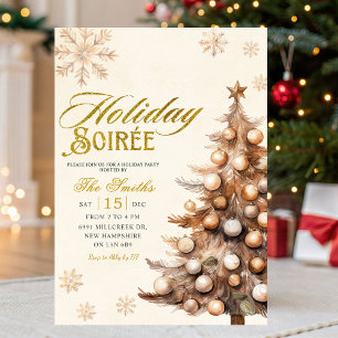 Invitación Sarabande Navideña de Copo de Nieve de Árbol Rústi