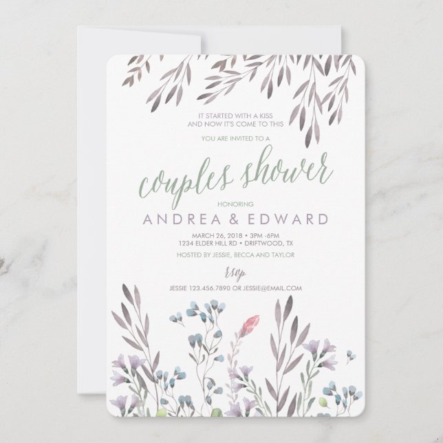 Invitación Sarah - Una ducha de Boda de flores silvestres (Anverso)
