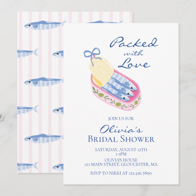 Invitación Sardinas Empacadas con Amor Despedida de Soltera (Anverso / Reverso)