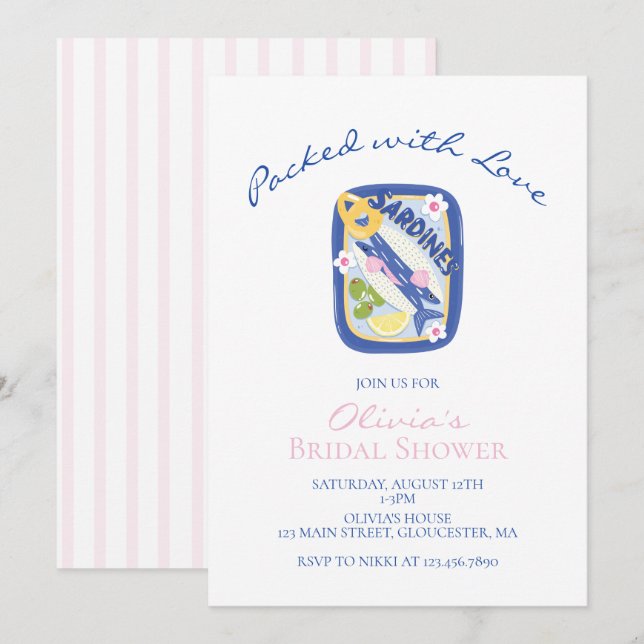 Invitación Sardinas Empacadas con Amor Despedida de Soltera (Anverso / Reverso)