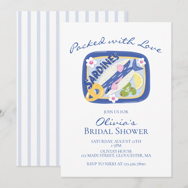 Invitación Sardinas Empacadas con Amor Despedida de Soltera (Anverso / Reverso)