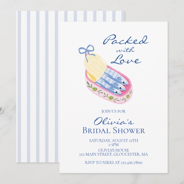 Invitación Sardinas Empacadas con Amor Despedida de Soltera (Anverso / Reverso)