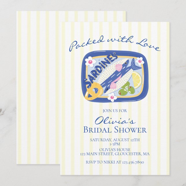 Invitación Sardinas Empacadas con Amor Despedida de Soltera (Anverso / Reverso)