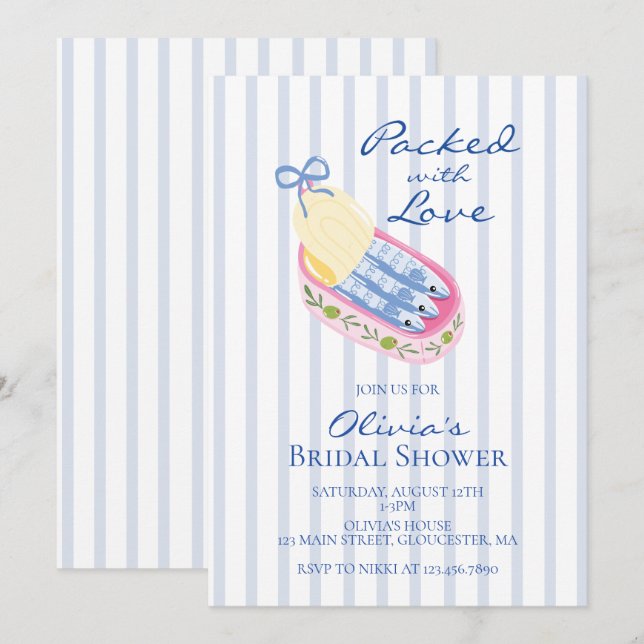 Invitación Sardinas Repletas de Amor Despedida de Soltera (Anverso / Reverso)