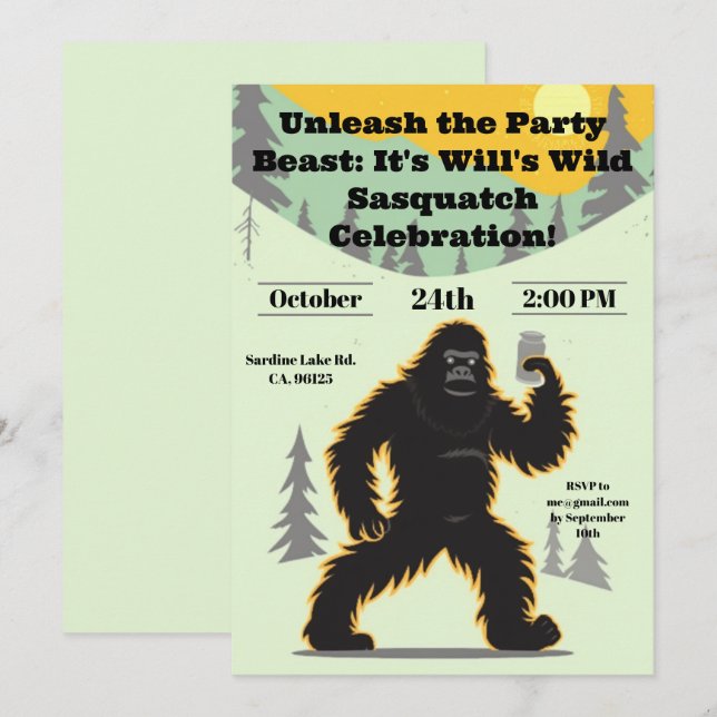 Invitación Sasquatch Birthday Invitation (Anverso / Reverso)