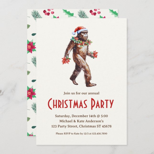 Invitación Sasquatch Gran pie en un Fiesta de Navidades de Sa (Anverso / Reverso)
