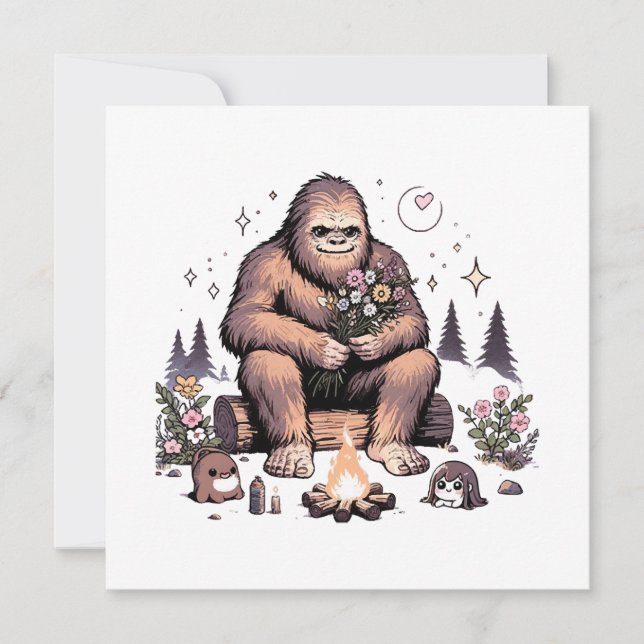 Invitación Sasquatch sosteniendo flores (Anverso)